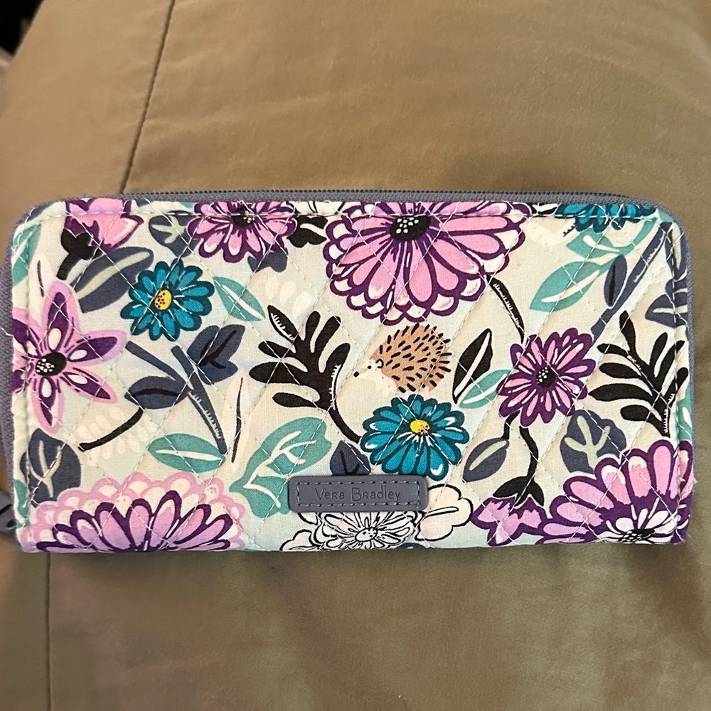 Vera Bradley Penelope the Hedgehog Floral Accord Wallet - Purple, Blue, and Pink